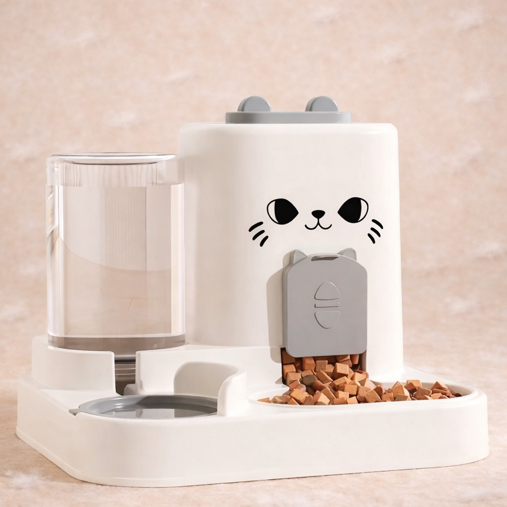 🍽️ Distributeur de Nourriture avec Fontaine à Eau – Simplicité ; Autonomie pour Petit Félin