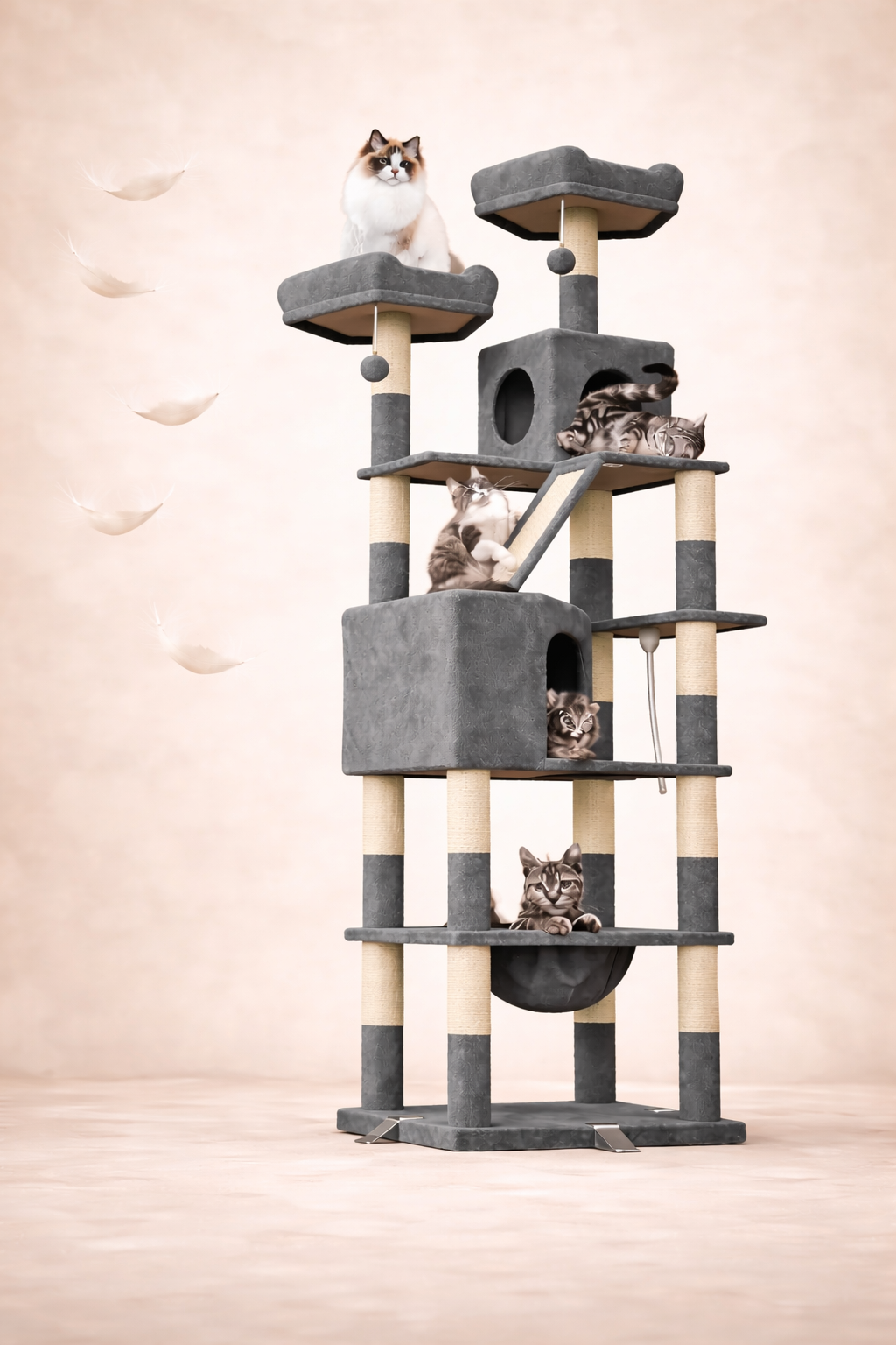 🌳 Arbre à Griffer XXL 208 cm – Stabilité, Confort et Divertissement pour Petit Félin